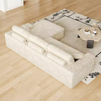 Canapé modulaire en mousse en velours côtelé beige moderne en forme de L de 114,5 pouces 2-en-1 avec trois coussins de nuque et deux coussins décoratifs