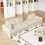 Canapé modulaire en mousse en velours côtelé beige moderne en forme de L de 114,5 pouces 2-en-1 avec trois coussins de nuque et deux coussins décoratifs
