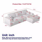Canapé modulaire en mousse en velours côtelé beige moderne en forme de L de 114,5 pouces 2-en-1 avec trois coussins de nuque et deux coussins décoratifs