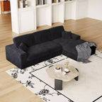 Canapé modulaire en mousse en velours côtelé beige moderne en forme de L de 114,5 pouces 2-en-1 avec trois coussins de nuque et deux coussins décoratifs