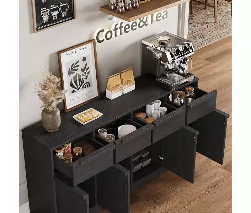 Bahut avec tiroirs, grand buffet à café avec rangement, buffet moderne en bois pour cuisine et salle à manger