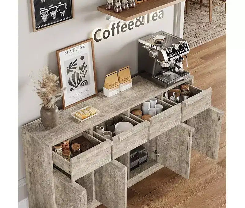 Bahut avec tiroirs, grand buffet à café avec rangement, buffet moderne en bois pour cuisine et salle à manger