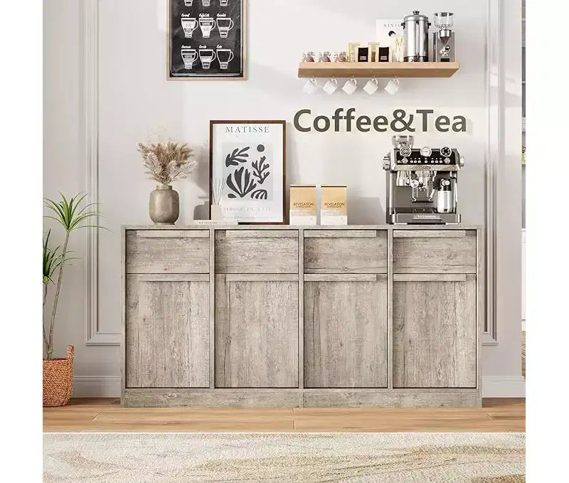 Bahut avec tiroirs, grand buffet à café avec rangement, buffet moderne en bois pour cuisine et salle à manger