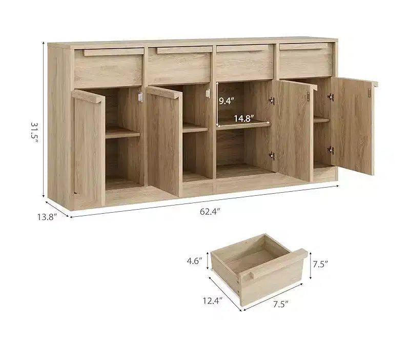 Bahut avec tiroirs, grand buffet à café avec rangement, buffet moderne en bois pour cuisine et salle à manger