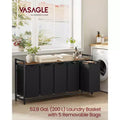 5-Bag Laundry Sorter Cart with Removable Washable Bags, 52.8 Gallon Capacity Rolling Hamper with Ventilated Shelf, Ink Black and Rustic Brown