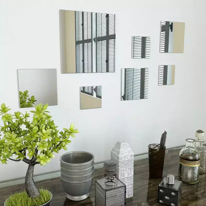 Wall Mirror Set of 7 Transparent Glass Small Decorative Inlays