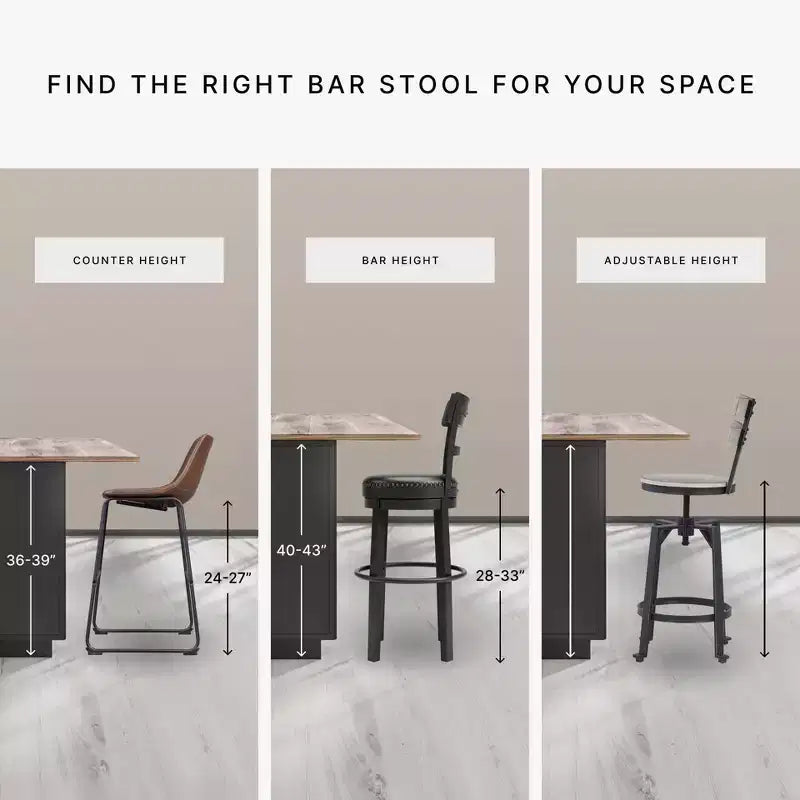 Tabouret de bar Gris : Finition vieillie, Pivotant, Clous décoratifs
