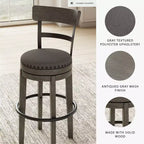 Tabouret de bar Gris : Finition vieillie, Pivotant, Clous décoratifs