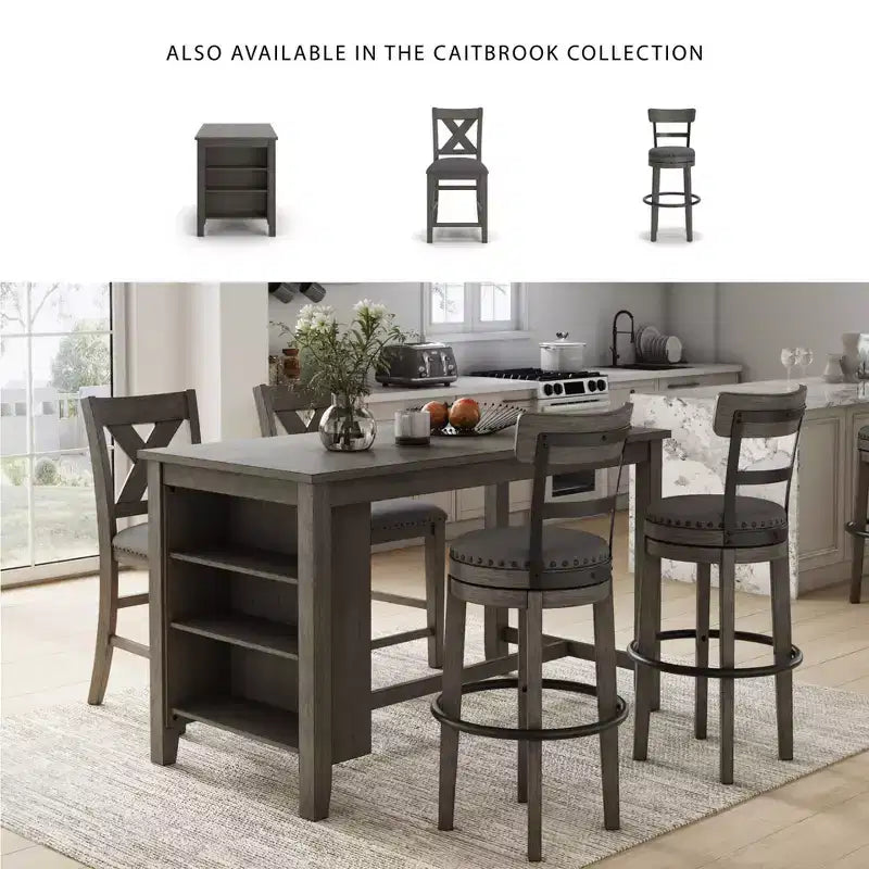 Tabouret de bar Gris : Finition vieillie, Pivotant, Clous décoratifs
