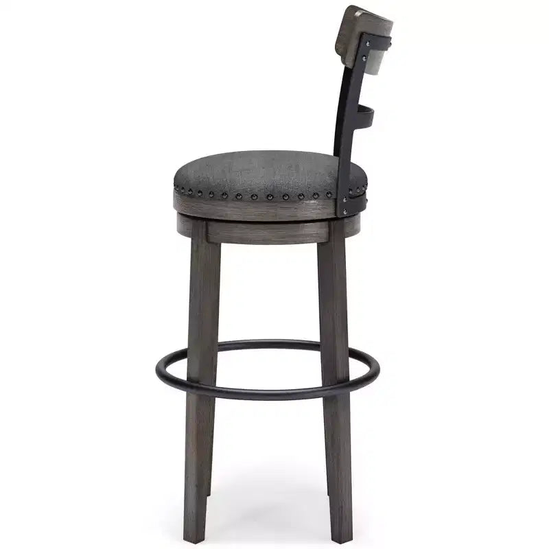 Tabouret de bar Gris : Finition vieillie, Pivotant, Clous décoratifs