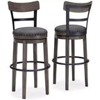 Tabouret de bar Gris : Finition vieillie, Pivotant, Clous décoratifs