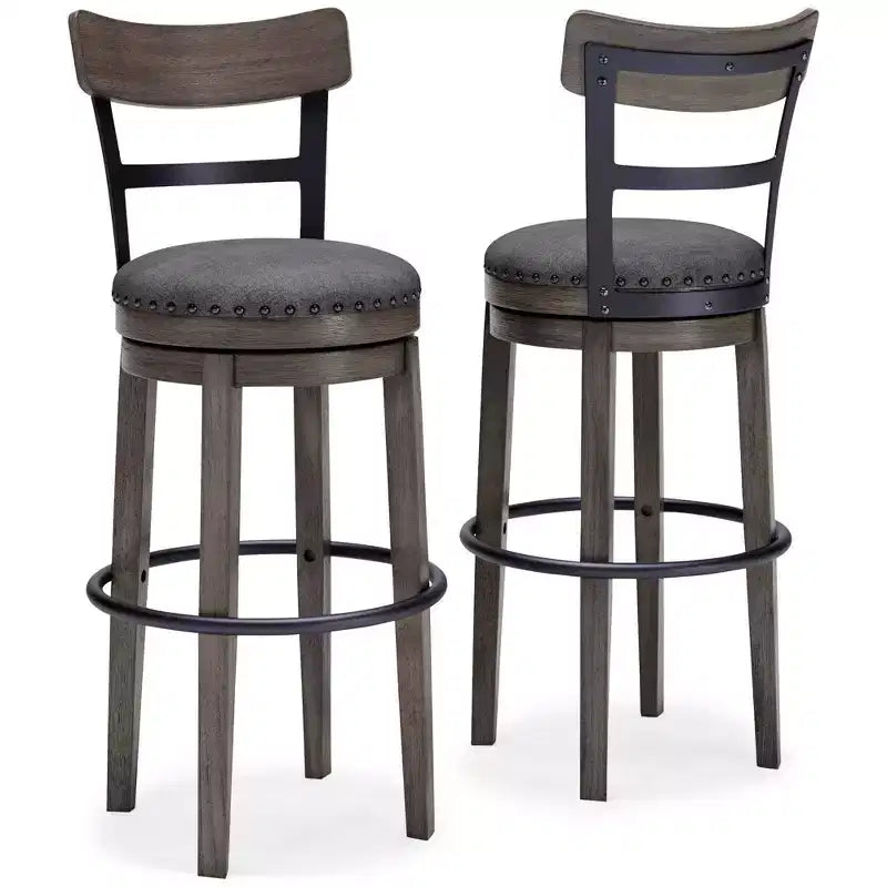 Tabouret de bar Gris : Finition vieillie, Pivotant, Clous décoratifs