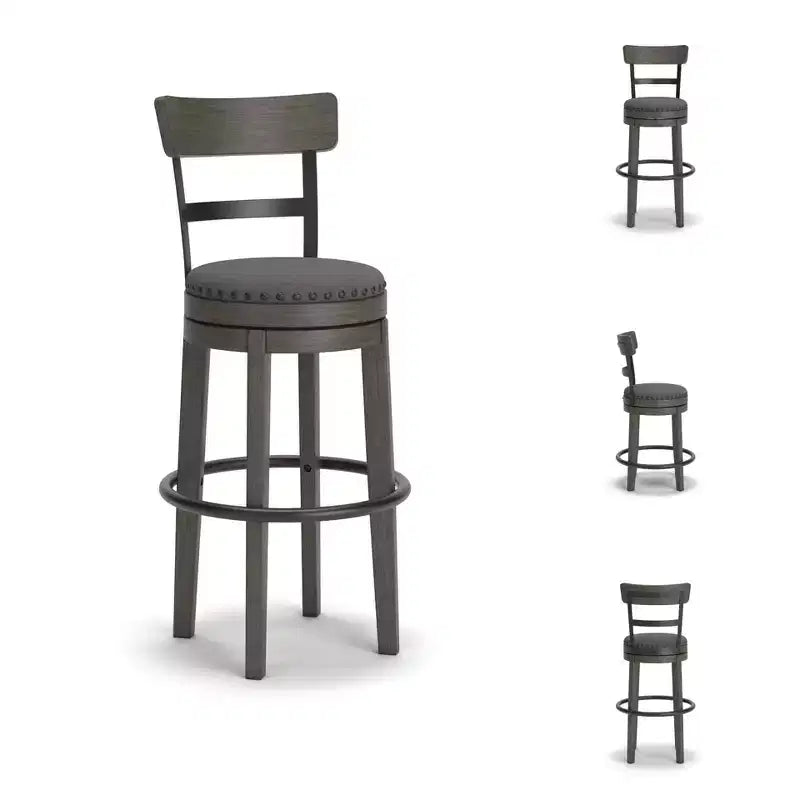 Tabouret de bar Gris : Finition vieillie, Pivotant, Clous décoratifs