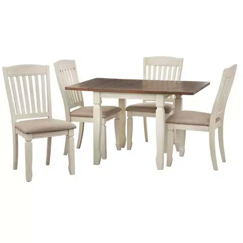 Buylateral 5pc Maryland Farmhouse Extendable Dining Set Walnut/White