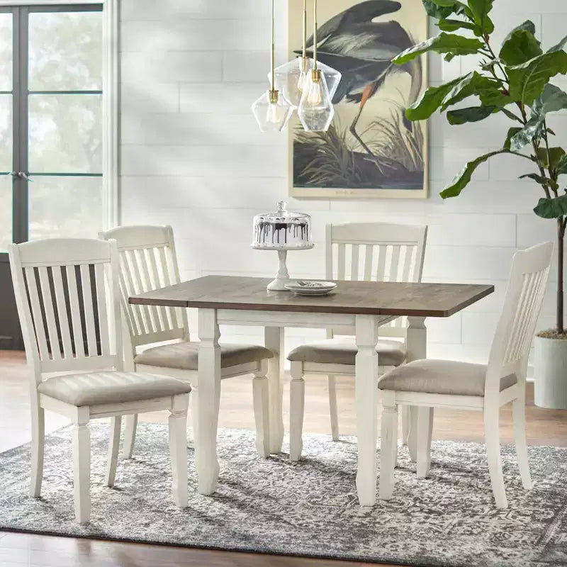 Ensemble de salle à manger extensible 5 pièces style ferme noyer/blanc