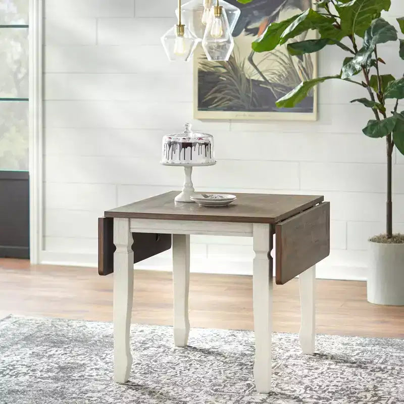 Ensemble de salle à manger extensible 5 pièces style ferme noyer/blanc
