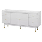 Lifestorey Thalia Mid Century Modern Buffet White: Storage, Gold Accents, 4 Drawers, Adjustable Shelf