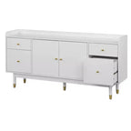 Buffet Mid-Century Moderne Blanc : Rangement, Accents Dorés, 4 Tiroirs, Étagère Réglable
