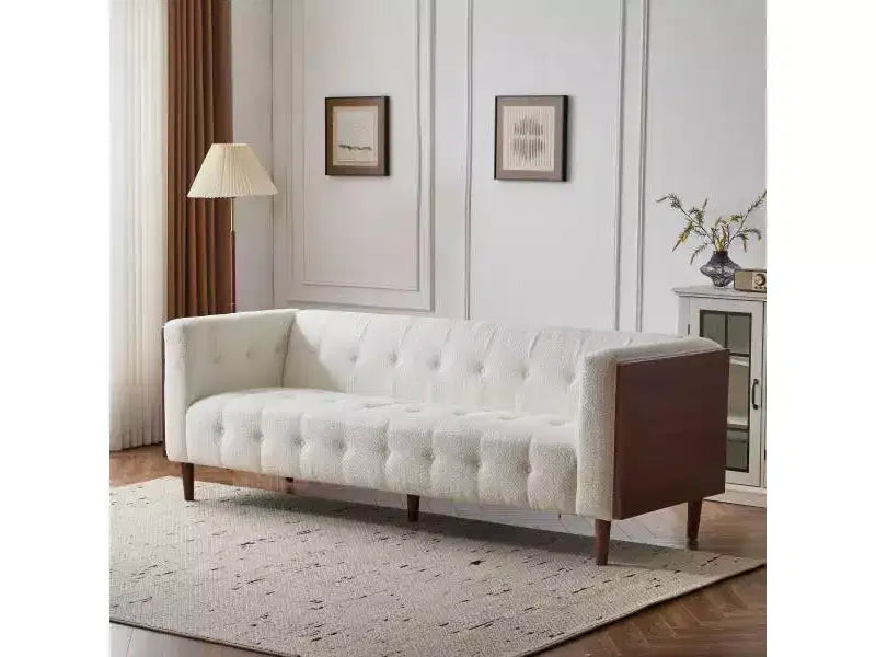 Canapé 3 places capitonné en tissu/bouclette contemporain 228 cm beige/bouclette