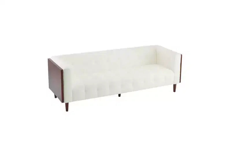Canapé 3 places capitonné en tissu/bouclette contemporain 228 cm beige/bouclette
