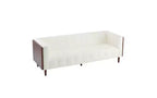 Canapé 3 places capitonné en tissu/bouclette contemporain 228 cm beige/bouclette