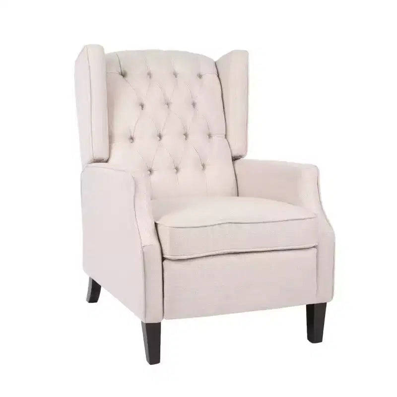 Fauteuil inclinable traditionnel à oreilles : Dossier inclinable, capitonné, cadre en contreplaqué