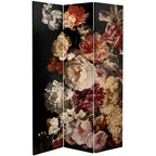 Paravent double face motif fleurs vintage 180 cm : Impression botanique haute résolution, cadre en bois, aucun assemblage requis