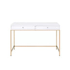 Bureau 2 tiroirs Blanc laqué/Doré