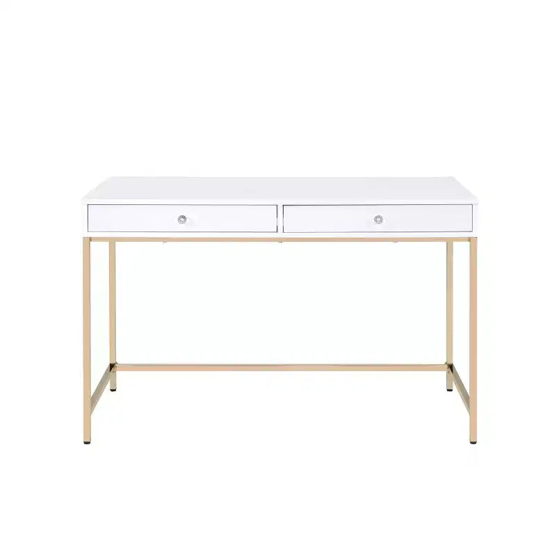 Bureau 2 tiroirs Blanc laqué/Doré