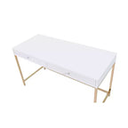 Bureau 2 tiroirs Blanc laqué/Doré