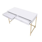 Bureau 2 tiroirs Blanc laqué/Doré