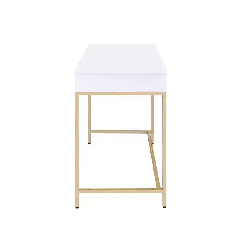 Bureau 2 tiroirs Blanc laqué/Doré