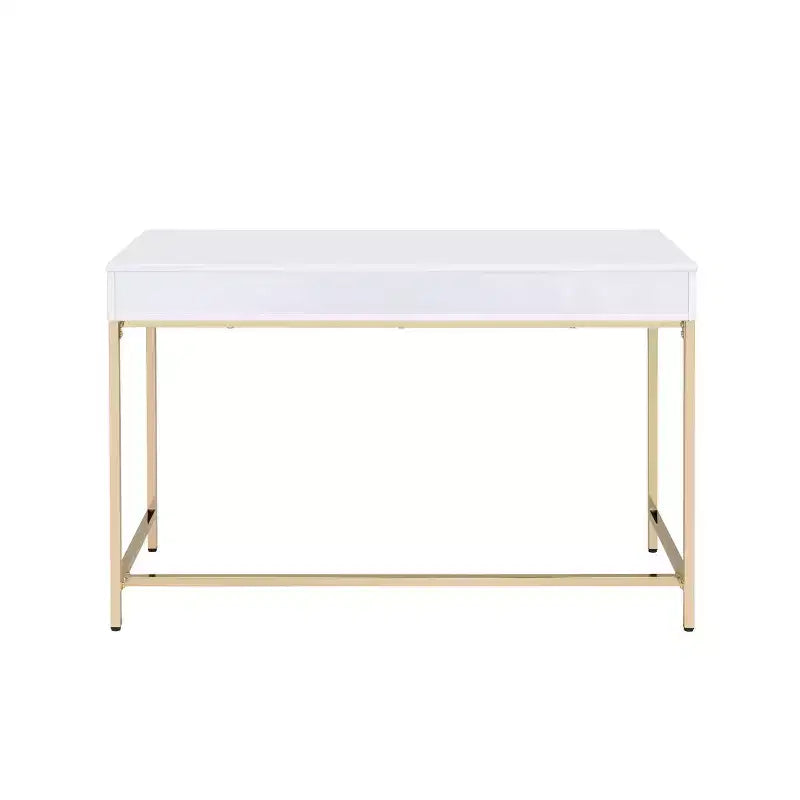 Bureau 2 tiroirs Blanc laqué/Doré