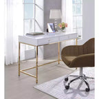 Bureau 2 tiroirs Blanc laqué/Doré