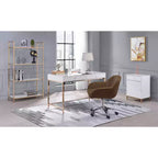 Bureau 2 tiroirs Blanc laqué/Doré