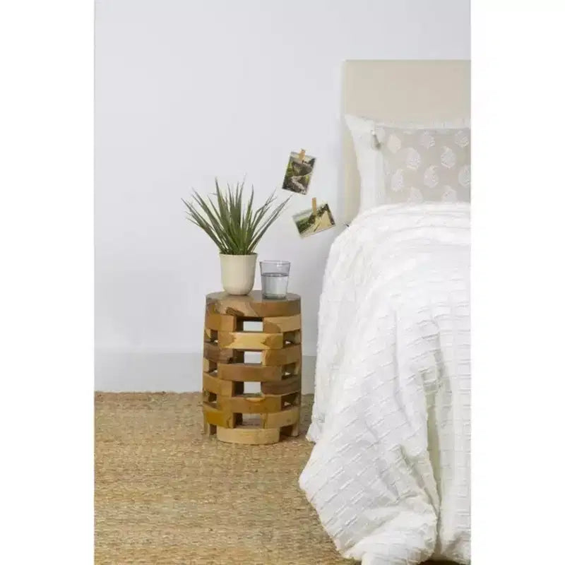 Table d'appoint marron : bois de teck, ronde, aucun assemblage requis