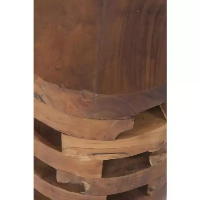 Table d'appoint marron : bois de teck, ronde, aucun assemblage requis