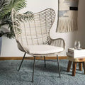 Fauteuil à oreilles en rotin - Blanc/Gris blanchi