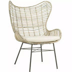 Fauteuil à oreilles en rotin - Blanc/Gris blanchi