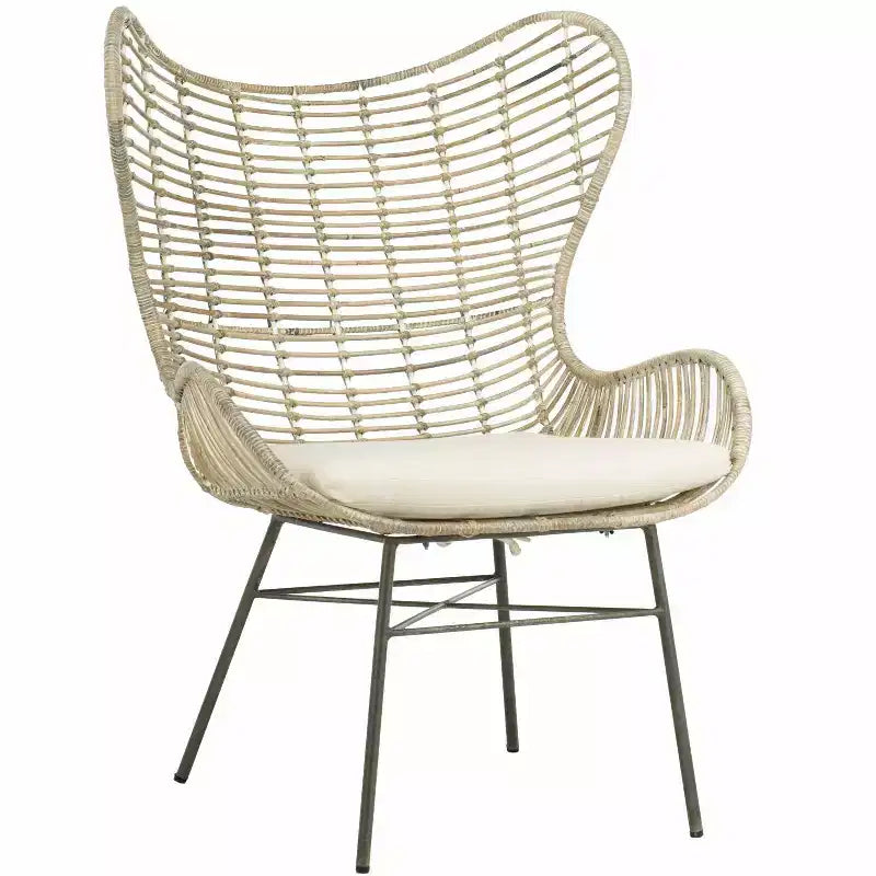 Fauteuil à oreilles en rotin - Blanc/Gris blanchi