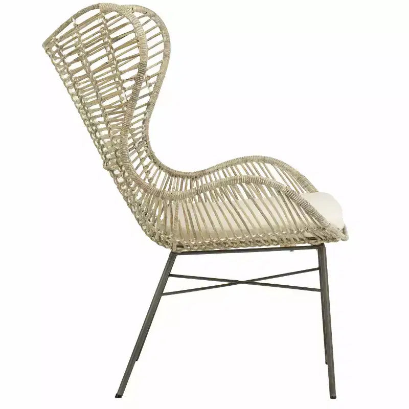 Fauteuil à oreilles en rotin - Blanc/Gris blanchi