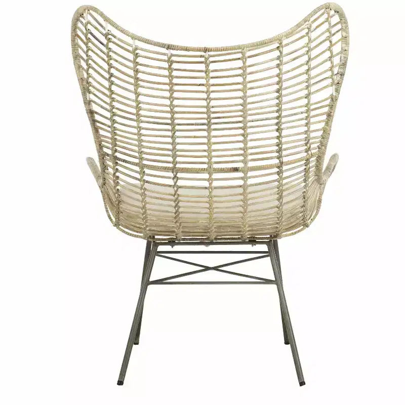 Fauteuil à oreilles en rotin - Blanc/Gris blanchi