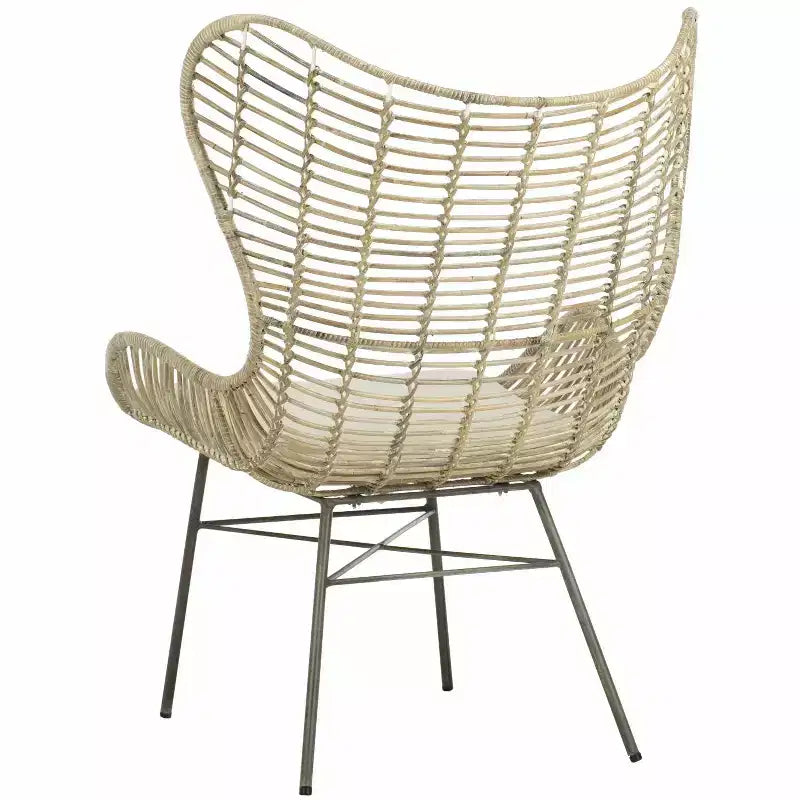 Fauteuil à oreilles en rotin - Blanc/Gris blanchi