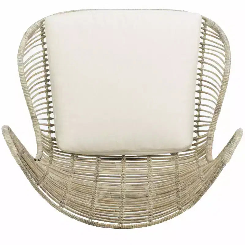 Fauteuil à oreilles en rotin - Blanc/Gris blanchi