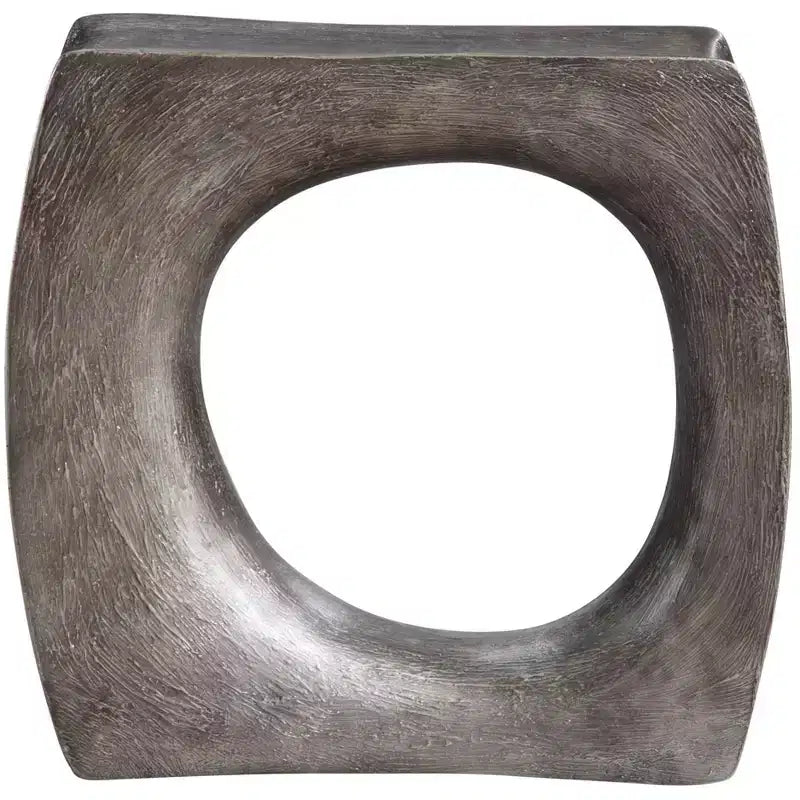 Table d'appoint industrielle antique en argent, 24 x 8 1/2, avec cadre sculptural pour salon, chambre à coucher, chevet, entrée