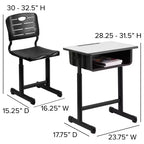 Bureau et chaise d'étudiant réglables en hauteur avec cadre piédestal noir