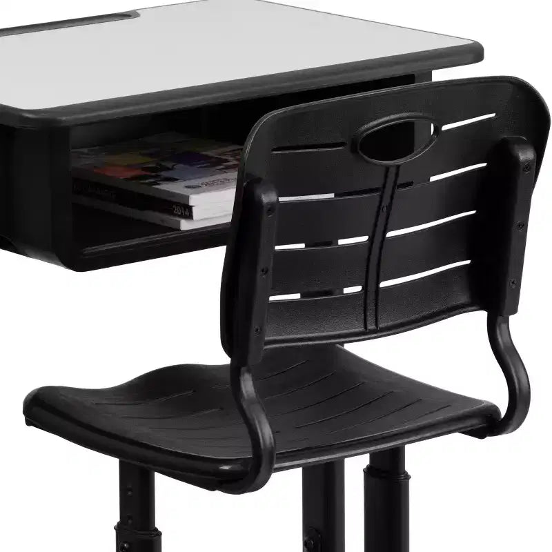 Bureau et chaise d'étudiant réglables en hauteur avec cadre piédestal noir
