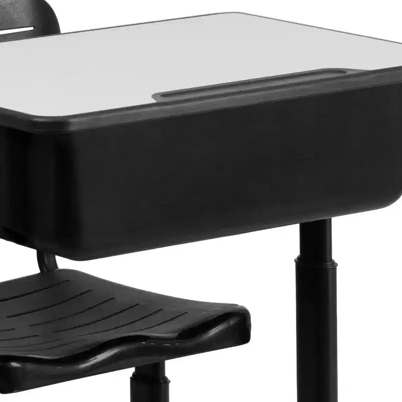 Bureau et chaise d'étudiant réglables en hauteur avec cadre piédestal noir