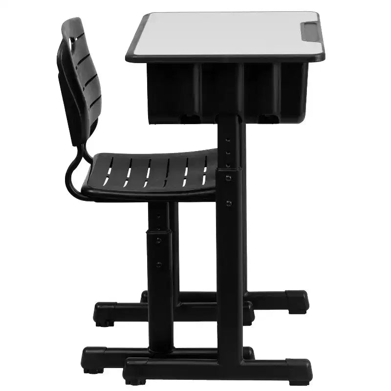 Bureau et chaise d'étudiant réglables en hauteur avec cadre piédestal noir