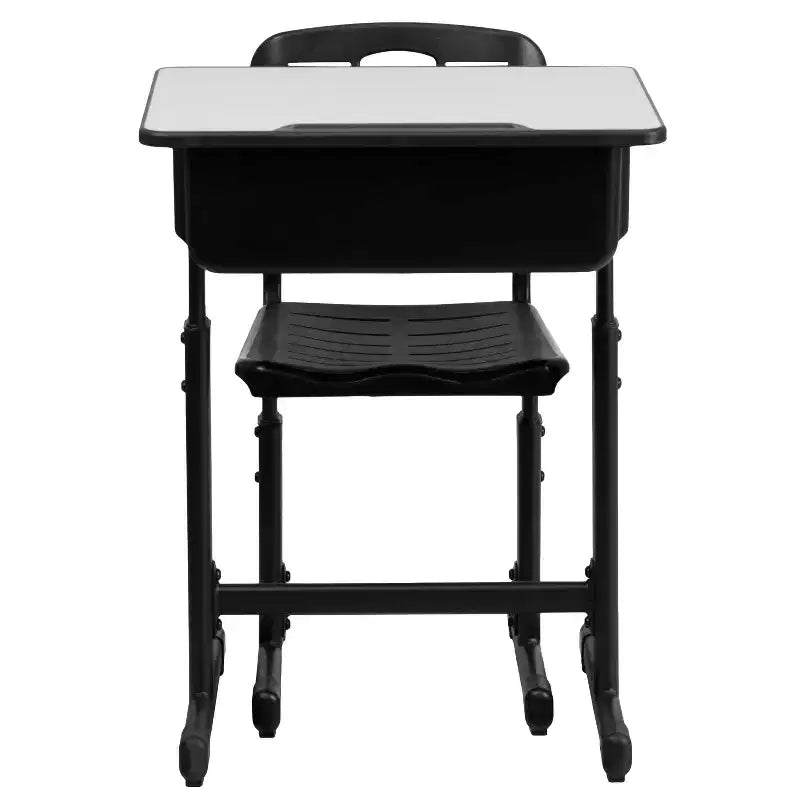 Bureau et chaise d'étudiant réglables en hauteur avec cadre piédestal noir